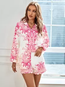 SHEIN Clasi 印花落肩袖襯衫和短褲 - 彩色 - 查看 3