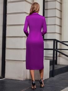 SHEIN Unity Vestido camisero con nudo delantero bajo con abertura - Morado - Ver 2