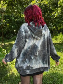 PUNK Plus Size Tie Dye Zip Up Drop Shoulder Sweatshirt - Multicolor - View 2
