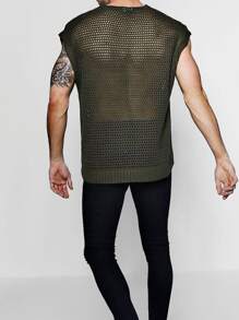 Men Pocket Patched Pointelle Knit Top - Green - View 2