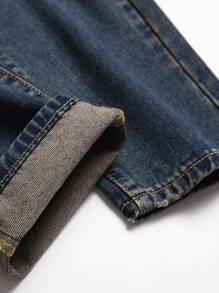 Men Ripped Slim Straight Jeans - Dark Wash - View 3