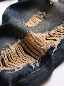 Men Ripped Slim Straight Jeans - Dark Wash - View 4