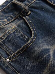 Men Ripped Slim Straight Jeans - Dark Wash - View 5