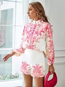 SHEIN Clasi 印花落肩袖襯衫和短褲 - 彩色 - 查看 6