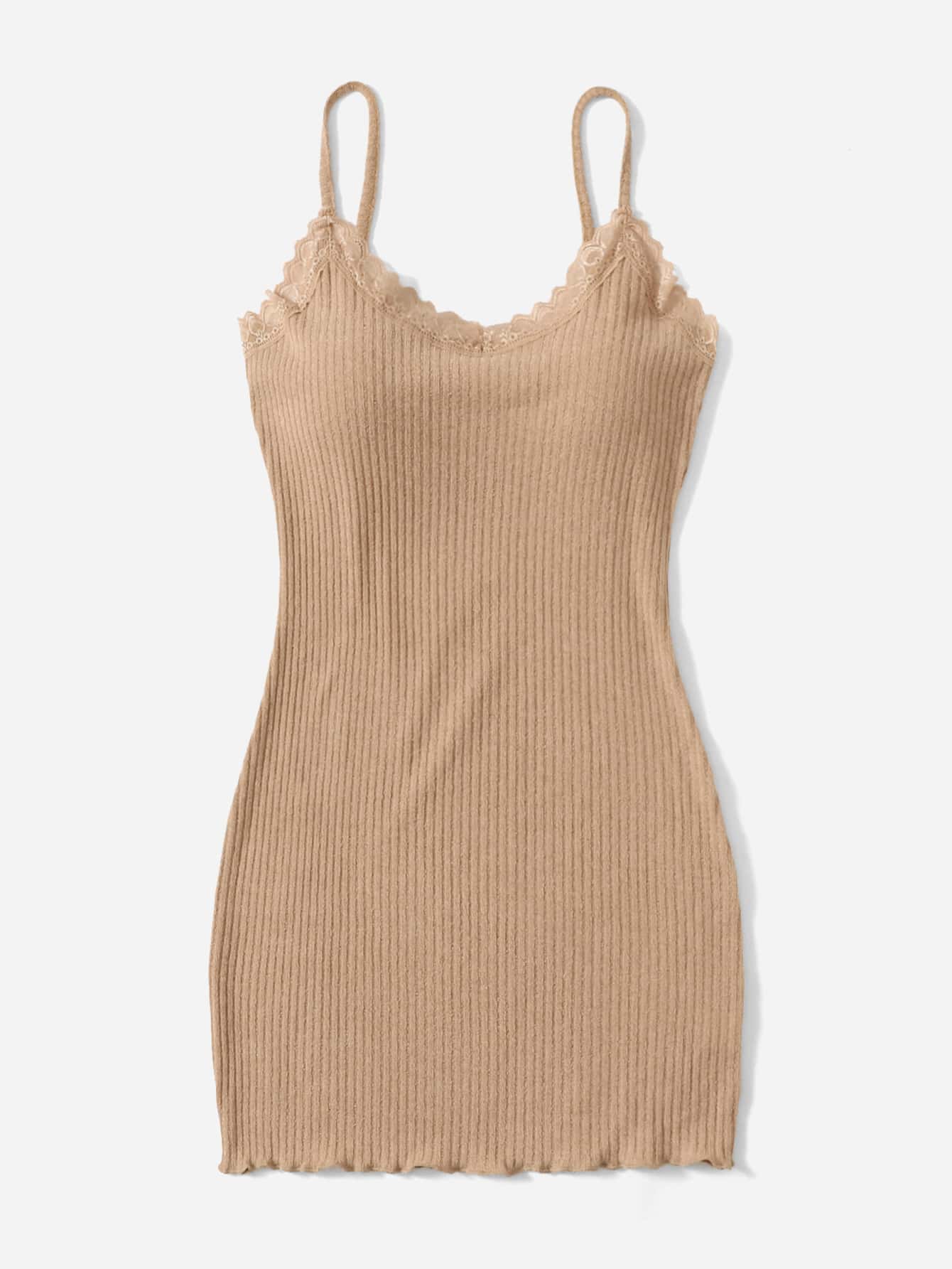 Our Solid Lace Trim Ribbed Cami Dress is such a vibe - ROMWE Our Solid Lace Trim Ribbed Cami Dress is such a vibe - ROMWE