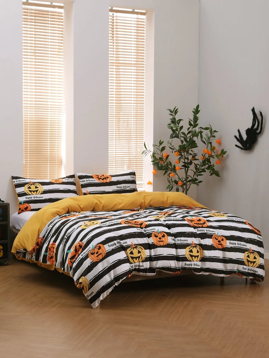 Halloween Pumpkin Pattern Duvet Cover Set Without Filler - Multicolor - View 1