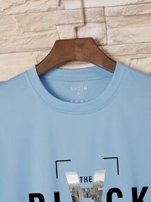 Manfinity Dauomo Tops Nam Slogan Giải trí - Màu xanh bụi bặm - Xem 6