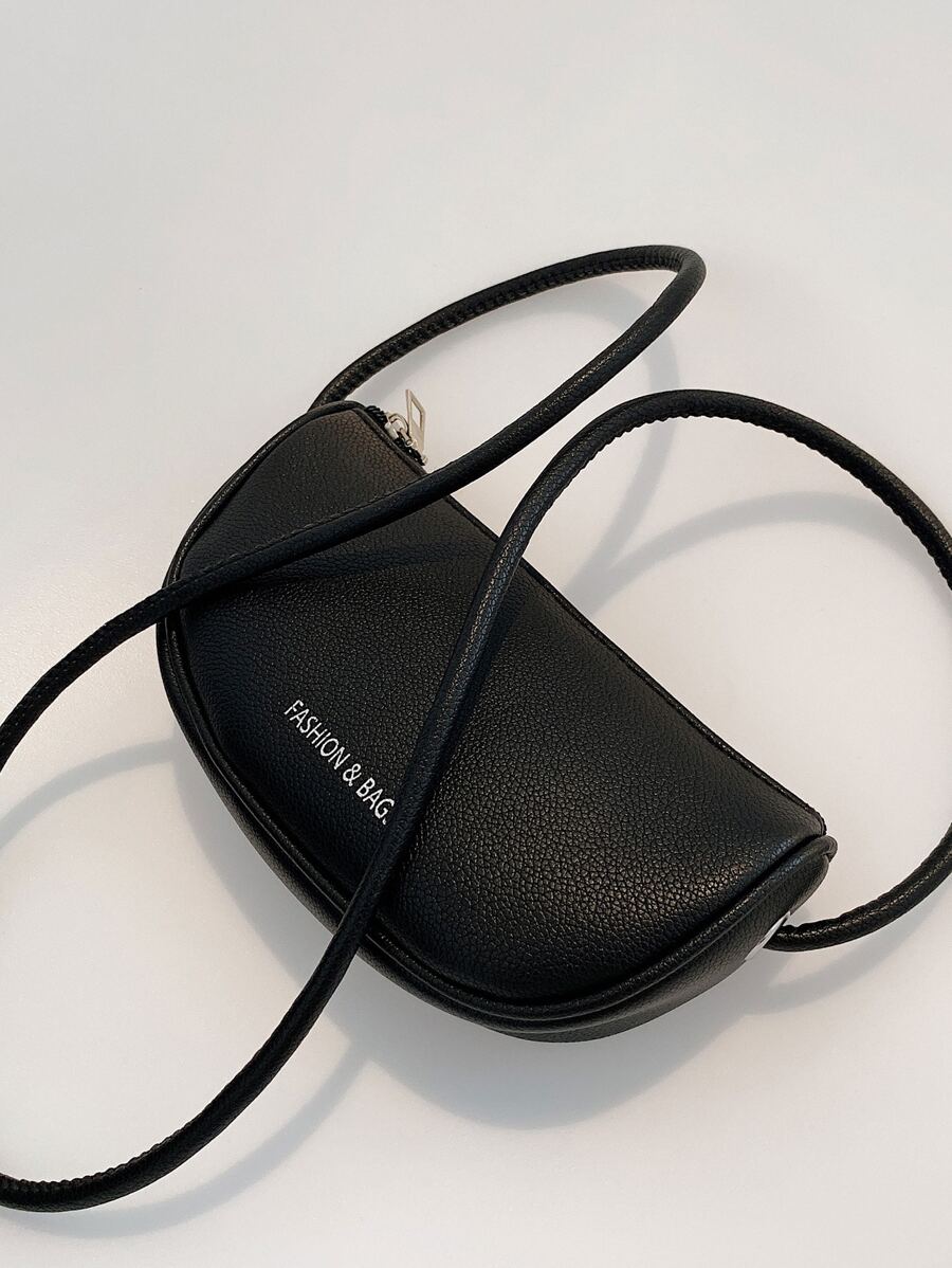 1 件迷你纯色 PU 皮革纹理女士斜挎包，可装手机和钥匙，适合装约会用品和礼物 - 黑色 - 查看 1