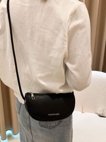 1 件迷你纯色 PU 皮革纹理女士斜挎包，可装手机和钥匙，适合装约会用品和礼物 - 黑色 - 查看 2