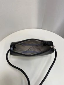 1 件迷你纯色 PU 皮革纹理女士斜挎包，可装手机和钥匙，适合装约会用品和礼物 - 黑色 - 查看 4