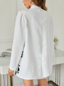 SHEIN Essnce Figure Graphic Flap Detail Blazer & Shorts Set - White - View 2