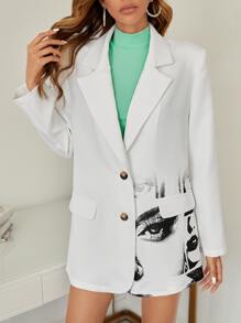 SHEIN Essnce Figure Graphic Flap Detail Blazer & Shorts Set - White - View 5