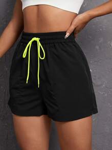 Easithlete 抽绳腰部开衩运动短裤抽绳短裤毛衣短裤 - 黑色 - 查看 3