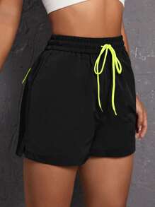Easithlete 抽绳腰部开衩运动短裤抽绳短裤毛衣短裤 - 黑色 - 查看 5