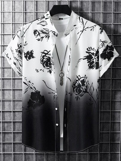 Manfinity Homme Camisa de manga corta con estampado floral y gráfico sin camiseta para hombres, ideal para el esposo y vacaciones