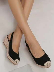 女士麝皮露趾坡跟鞋和厚鞋底單鞋,宮廷風坡跟鞋適用於休閒穿戴 - 黑色 - 查看 1