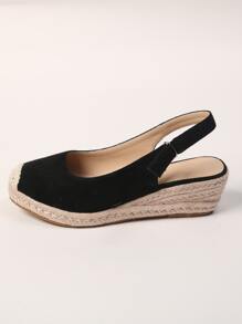 女士麝皮露趾坡跟鞋和厚鞋底單鞋,宮廷風坡跟鞋適用於休閒穿戴 - 黑色 - 查看 3