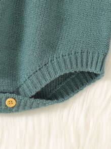 Baby Solid Knit Overall Bodysuit & Hat Without Tee - Green - View 4