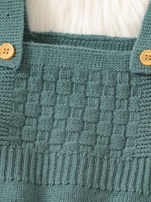 Baby Solid Knit Overall Bodysuit & Hat Without Tee - Green - View 6