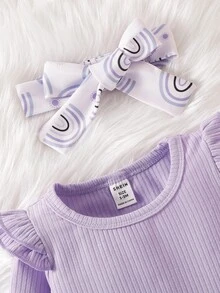 嬰兒荷葉邊連身背心和彩虹印花腰帶長褲和頭巾 - 彩色 - 查看 3