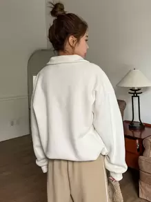 DAZY Drawstring Hem Drop Shoulder Fleece Pullover,Long Sleeve Tops,Fall Women Clothes Sweatshirt - Beige - View 7