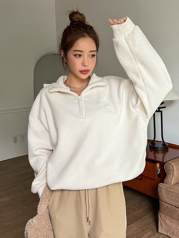 DAZY Drawstring Hem Drop Shoulder Fleece Pullover SHEIN USA