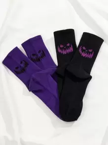 Hombres 2 pares Calcetines de tripulación Halloween con estampado de dibujos animados