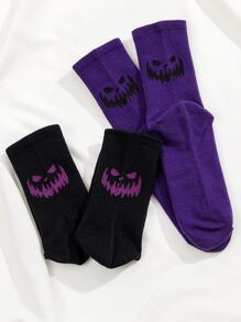 Hombres 2 pares Calcetines de tripulación Halloween con estampado de dibujos animados