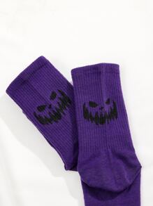 Hombres 2 pares Calcetines de tripulación Halloween con estampado de dibujos animados