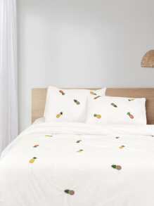 Pineapple Embroidered Duvet Cover Set Without Filler - White - View 1