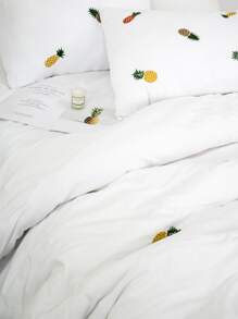 Pineapple Embroidered Duvet Cover Set Without Filler - White - View 3