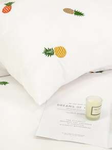 Pineapple Embroidered Duvet Cover Set Without Filler - White - View 4