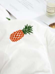 Pineapple Embroidered Duvet Cover Set Without Filler - White - View 6