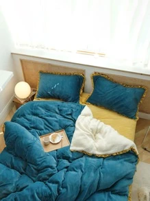 Plain Ruffle Decor Duvet Cover Set Without Filler - Blue - View 3