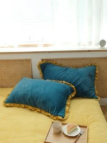Plain Ruffle Decor Duvet Cover Set Without Filler - Blue - View 5
