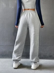 SHEIN MOOSTA Skull And Letter Graphic Drawstring Waist Joggers - Light Grey - View 2