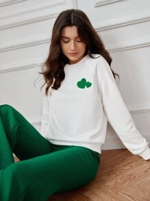 SHEIN Frenchy 愛心圖案插肩袖套頭衫 - 白色 - 查看 4