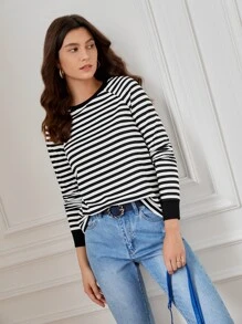 Poéselle Áo thun nữ Sọc Cơ bản - Đen và trắng - Xem 4