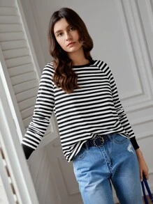 Poéselle Áo thun nữ Sọc Cơ bản - Đen và trắng - Xem 5