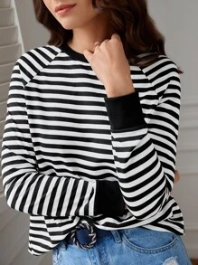Poéselle Áo thun nữ Sọc Cơ bản - Đen và trắng - Xem 1