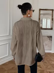 DAZY Textured Drop Shoulder Button Front Shirt,Fall Clothes Long Sleeve Top - Mocha Brown - View 2