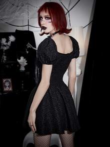 Đầm Dây kéo Đề can Họa tiết hoa Hấp dẫn - màu đen - Xem 2