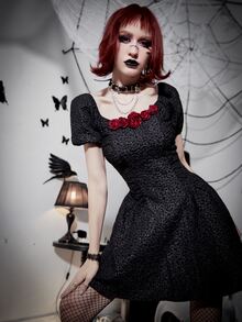 Đầm Dây kéo Đề can Họa tiết hoa Hấp dẫn - màu đen - Xem 3