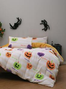 Halloween Pumpkin Pattern Duvet Cover Set Without Filler - Multicolor - View 1