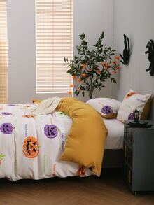 Halloween Pumpkin Pattern Duvet Cover Set Without Filler - Multicolor - View 5