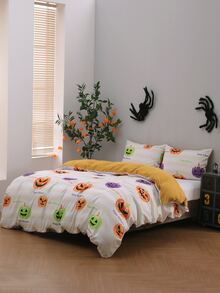 Halloween Pumpkin Pattern Duvet Cover Set Without Filler - Multicolor - View 6
