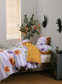 Halloween Pumpkin Pattern Duvet Cover Set Without Filler - Multicolor - View 1