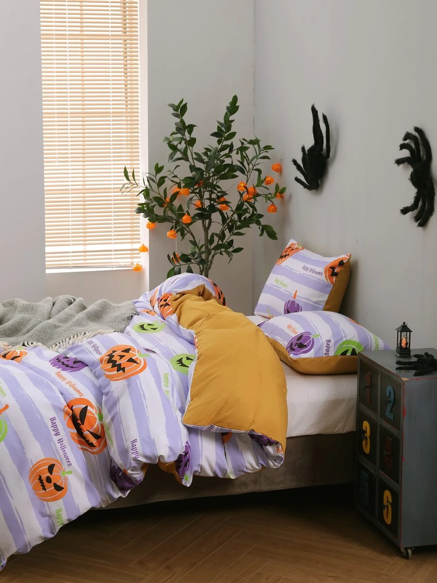 Halloween Pumpkin Pattern Duvet Cover Set Without Filler - Multicolor - View 1