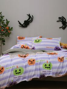 Halloween Pumpkin Pattern Duvet Cover Set Without Filler - Multicolor - View 6