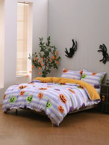 Halloween Pumpkin Pattern Duvet Cover Set Without Filler - Multicolor - View 8